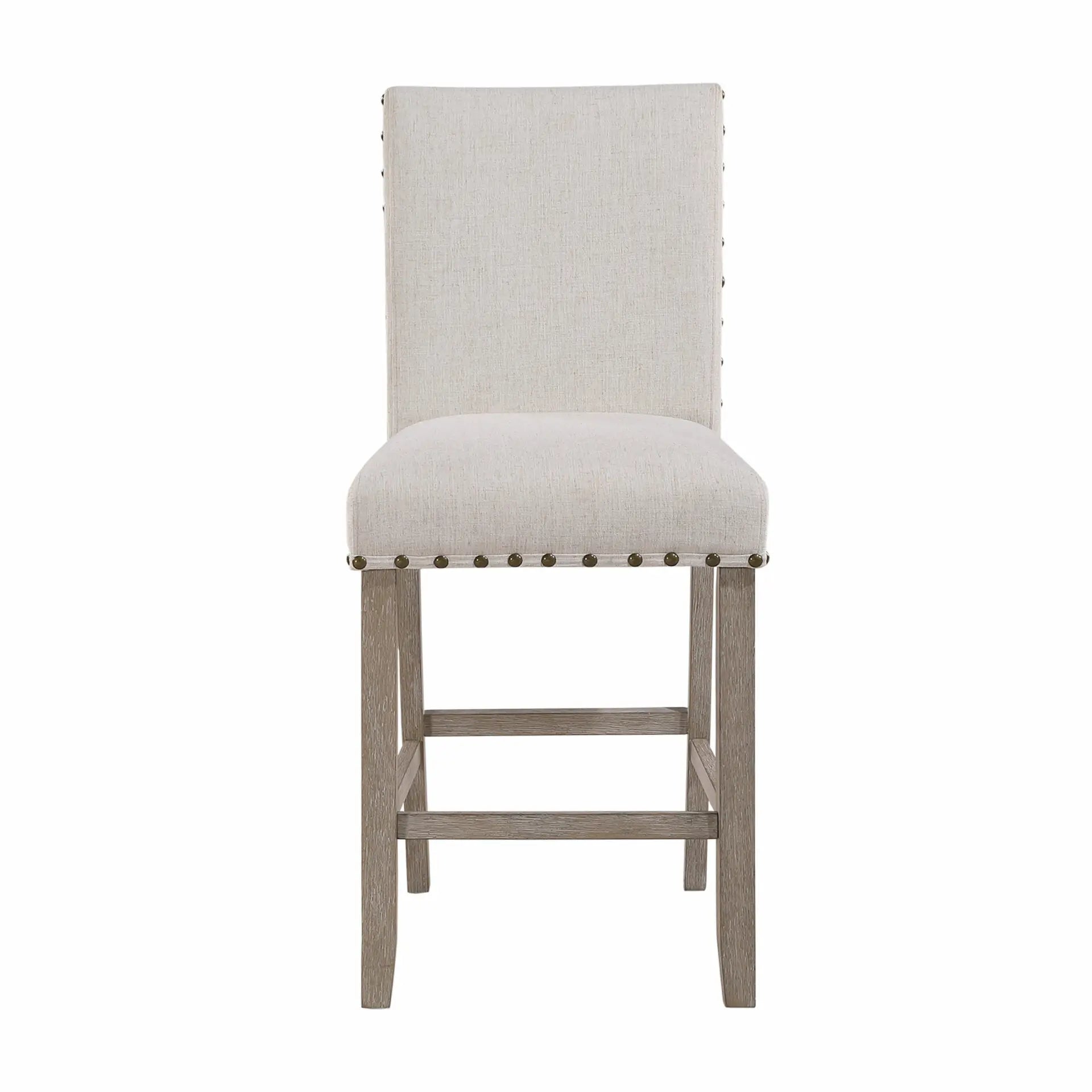 26" White and Natural Wood and Fabric Counter Height Bar Chair Homeroots Living Room