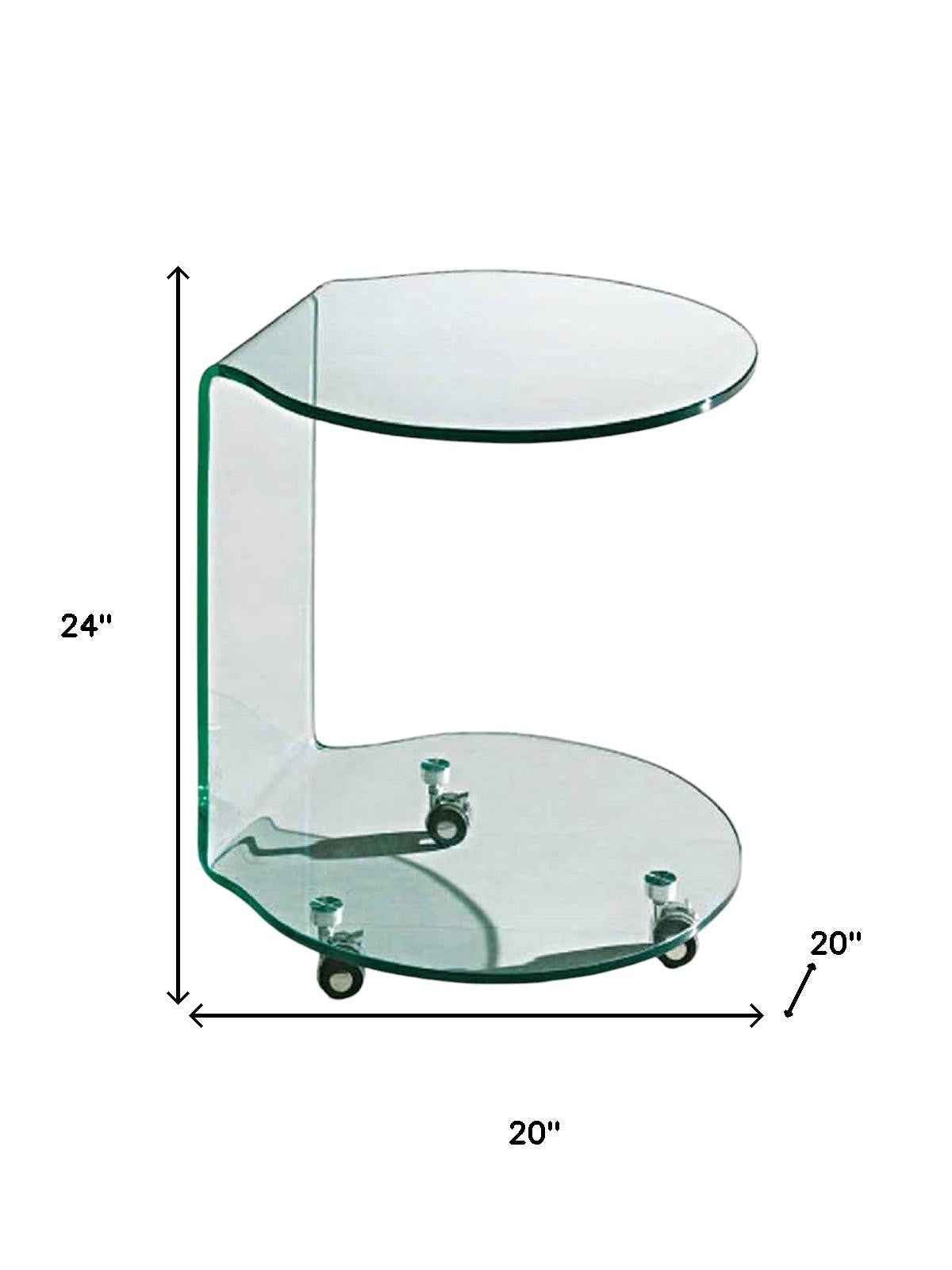 24" Clear Glass Round End Table With Shelf