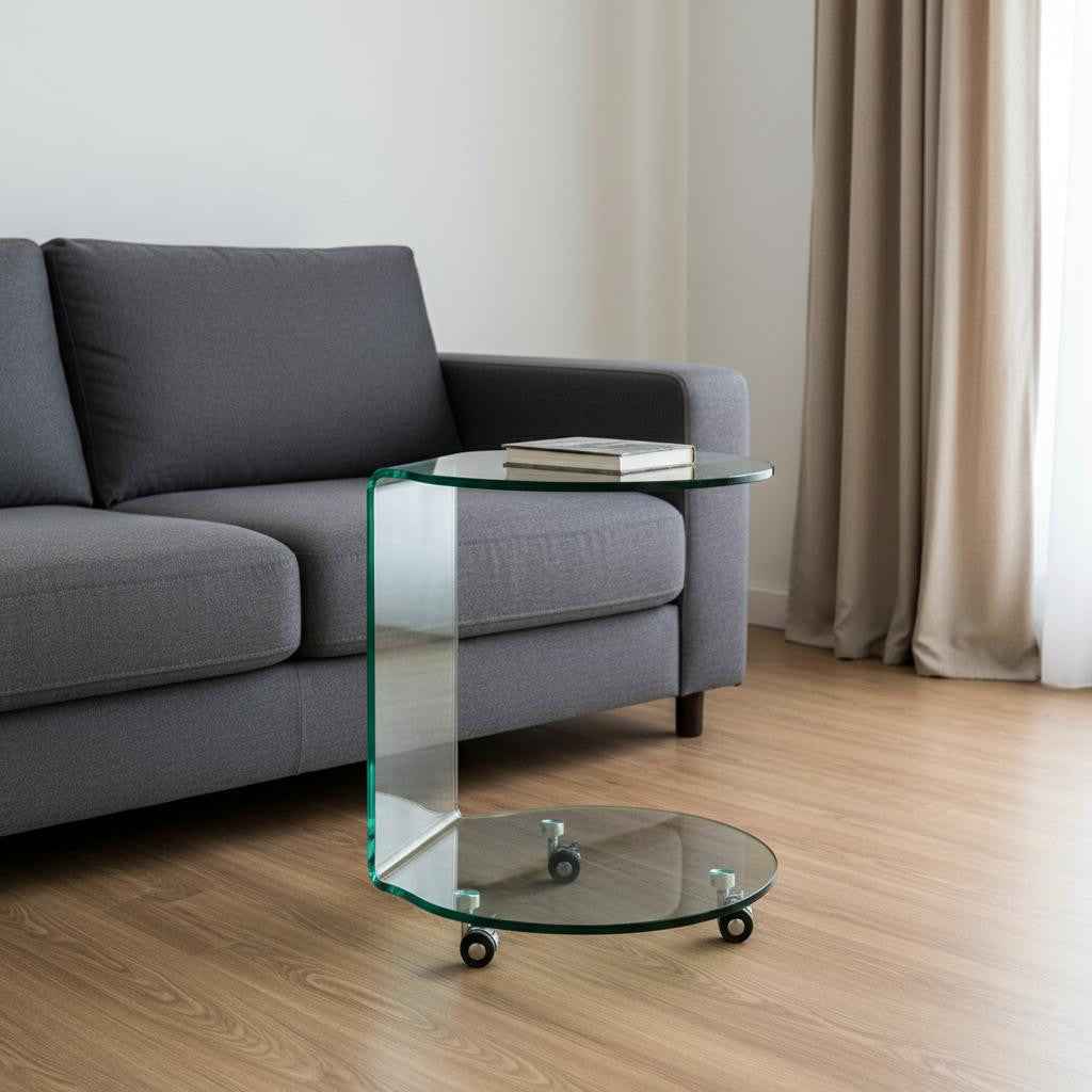 24" Clear Glass Round End Table With Shelf