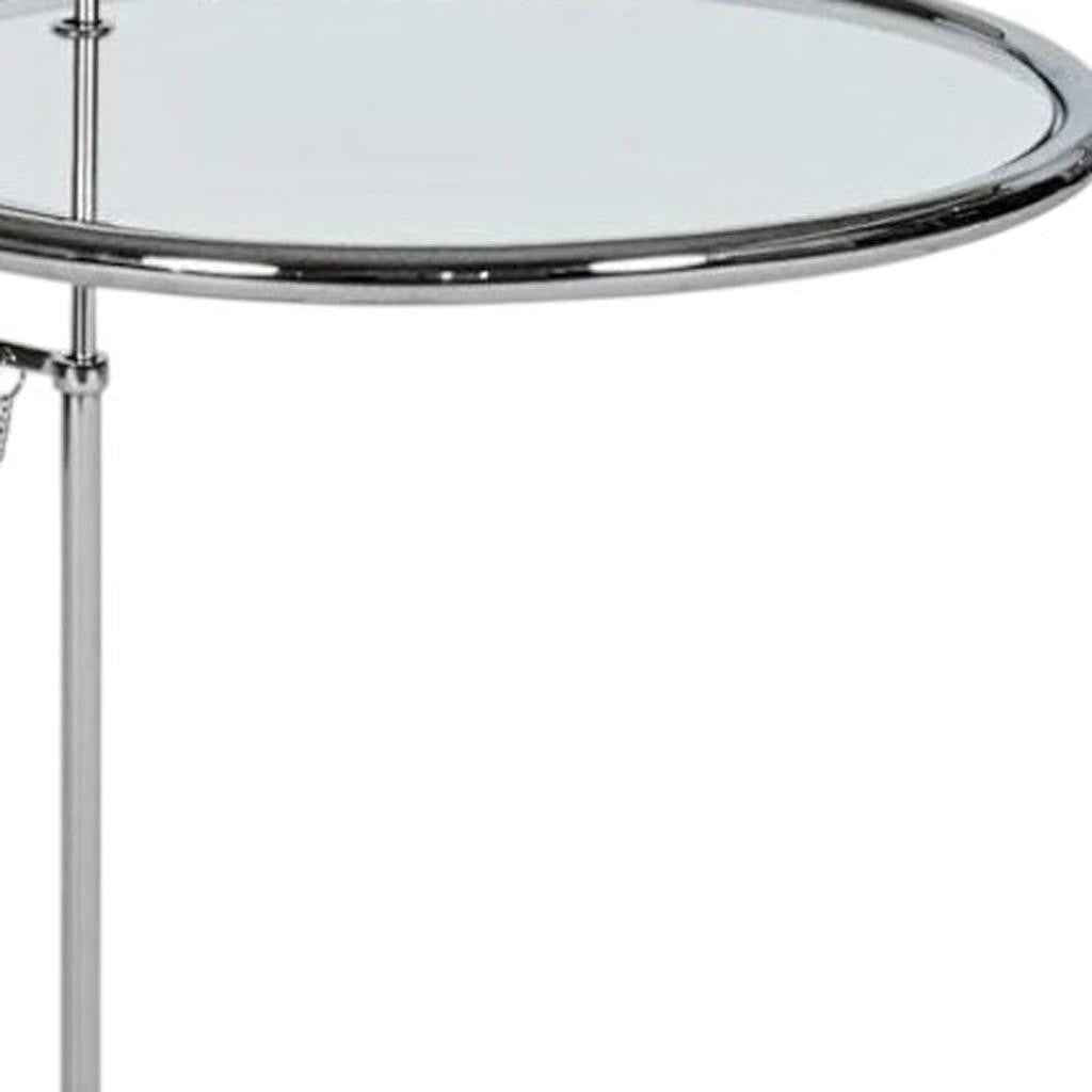 25" Silver And Clear Metal And Glass Height Adjustable Round End Table