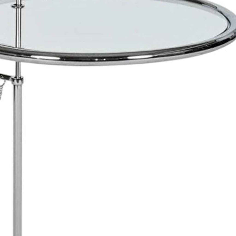 25" Silver And Clear Metal And Glass Height Adjustable Round End Table