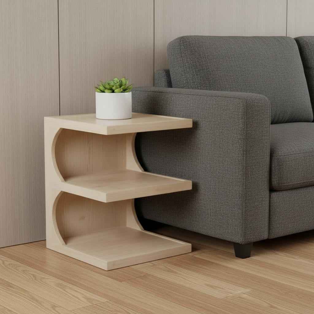 24" Natural Solid Wood End Table With Two Shelves