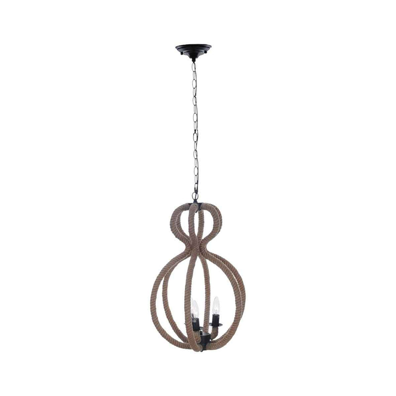 Natural and Black Iron and Rope Three Light Ceiling Light