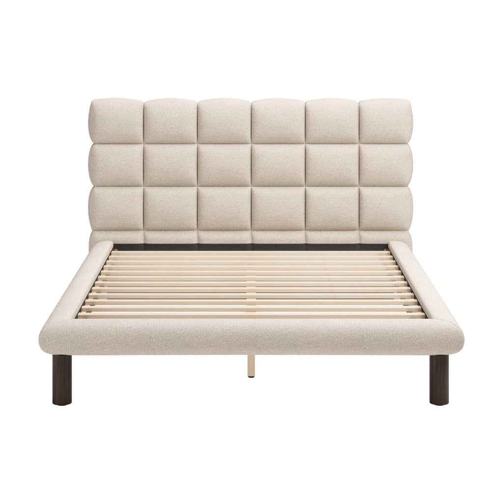 Beige Upholstered Queen Bed Frame
