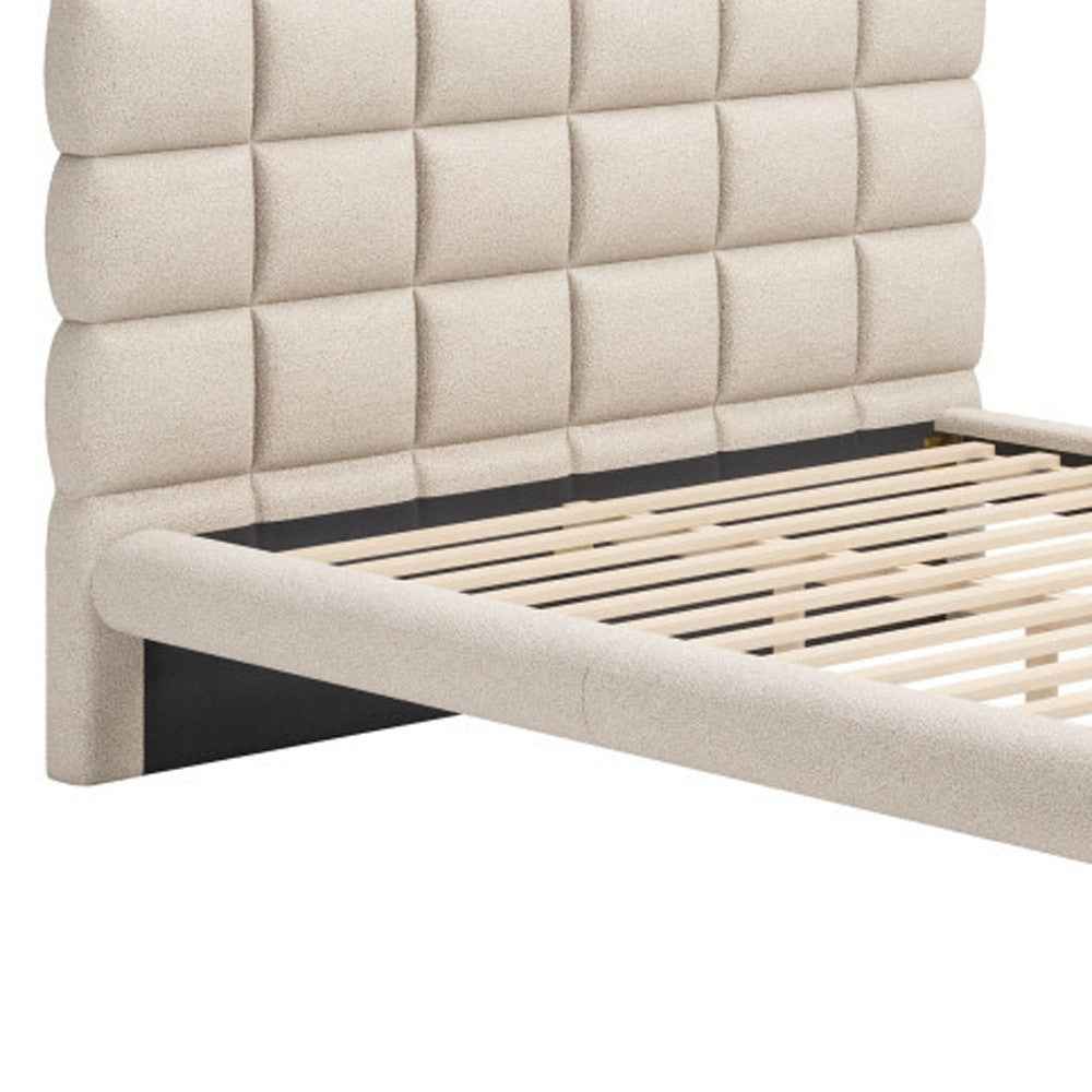 Beige Upholstered Queen Bed Frame