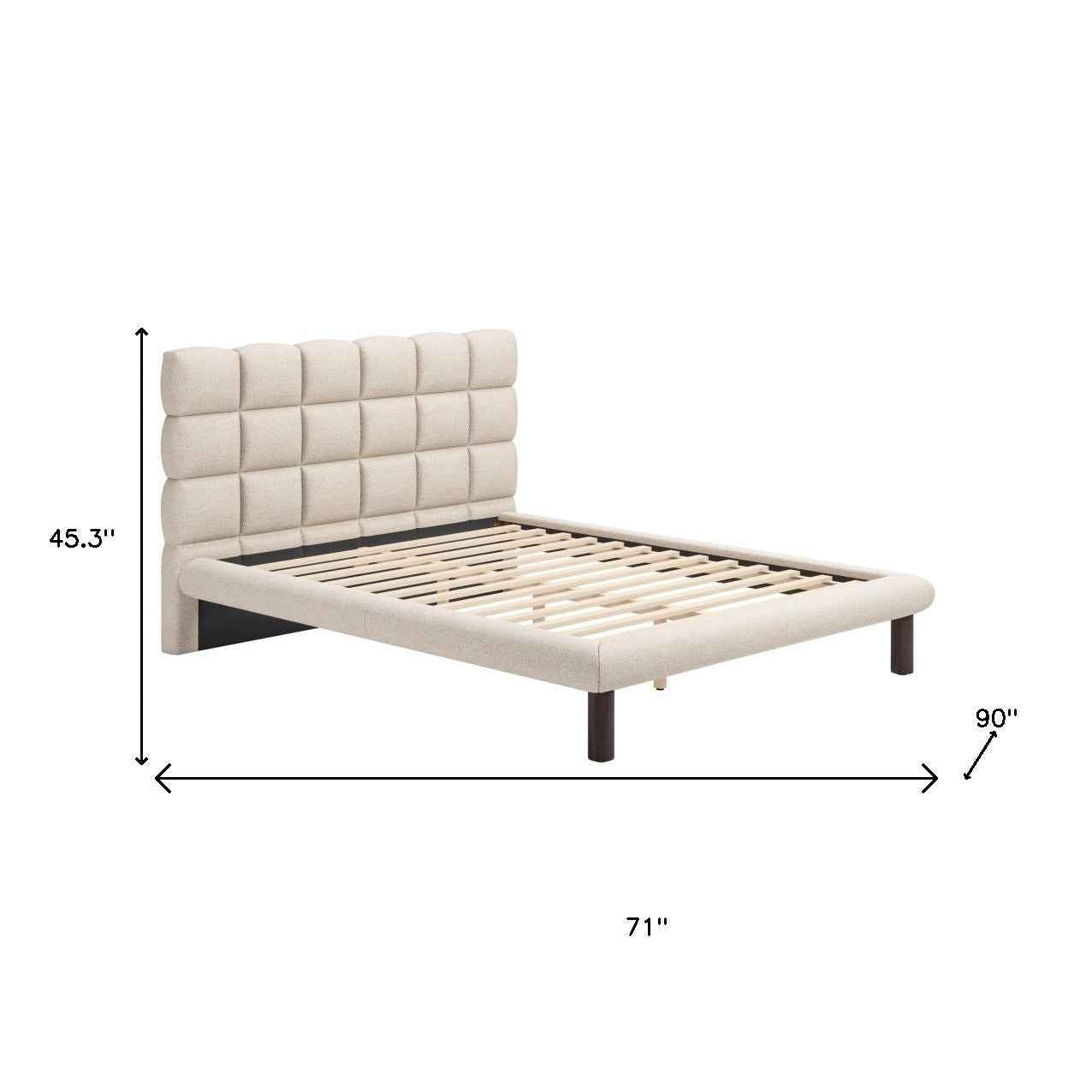 Beige Upholstered Queen Bed Frame