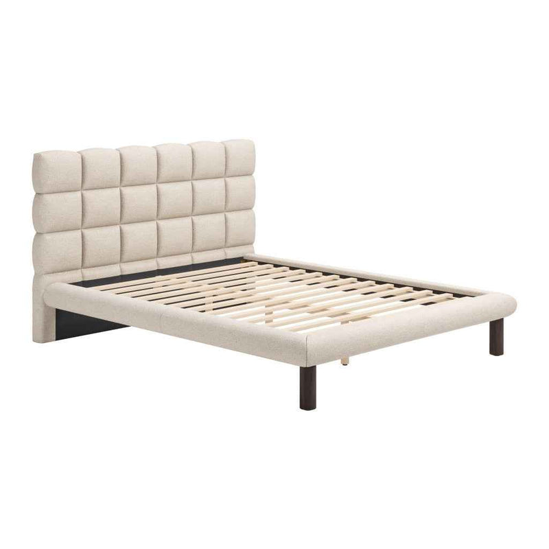 Beige Upholstered Queen Bed Frame