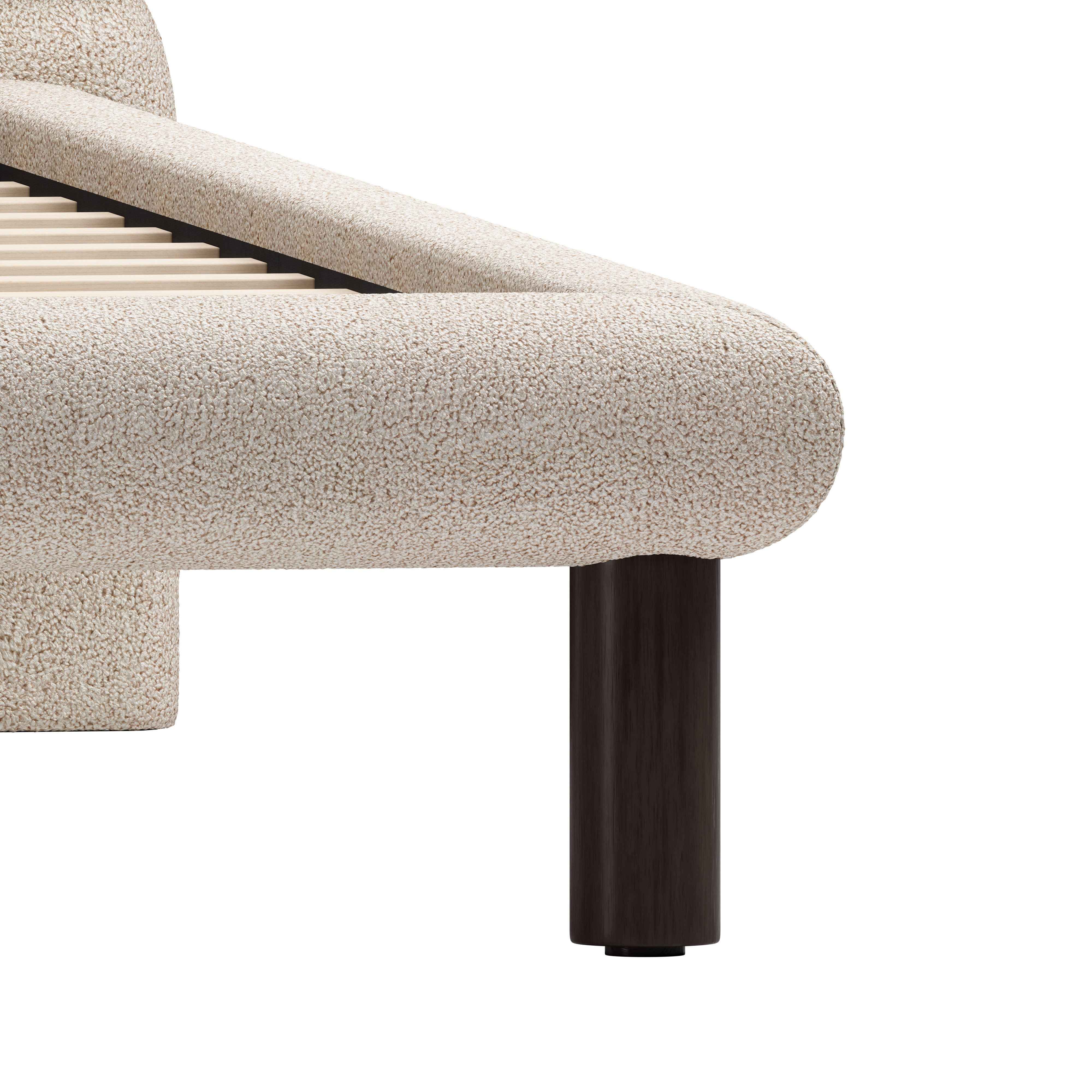 Beige Upholstered Queen Bed Frame