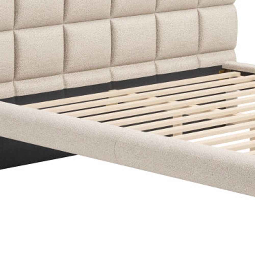Beige Upholstered Queen Bed Frame