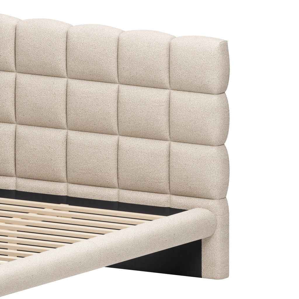 Beige Upholstered Queen Bed Frame