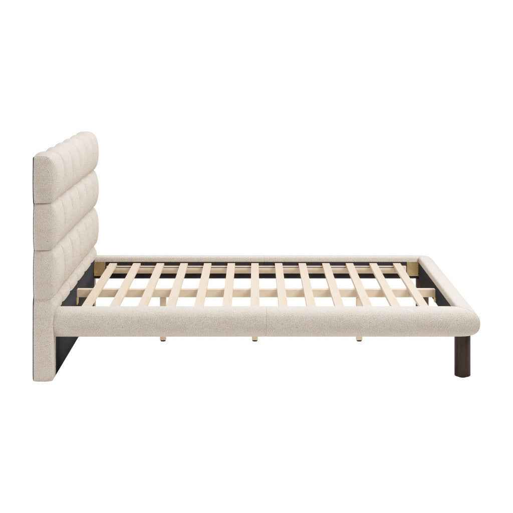 Beige Upholstered Queen Bed Frame