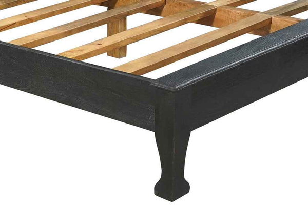 Black Carved Floral Distressed Solid Wood King Bed Frame