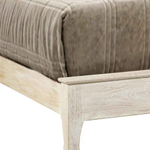 White Carved Floral Distressed Solid Wood Queen Bed Frame