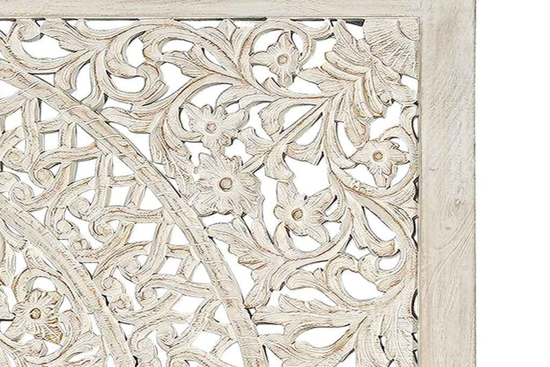 White Carved Floral Distressed Solid Wood King Bed Frame