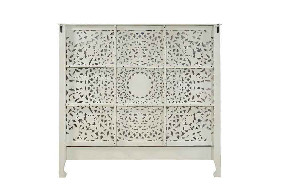 Gray Carved Floral Distressed Solid Wood King Bed Frame