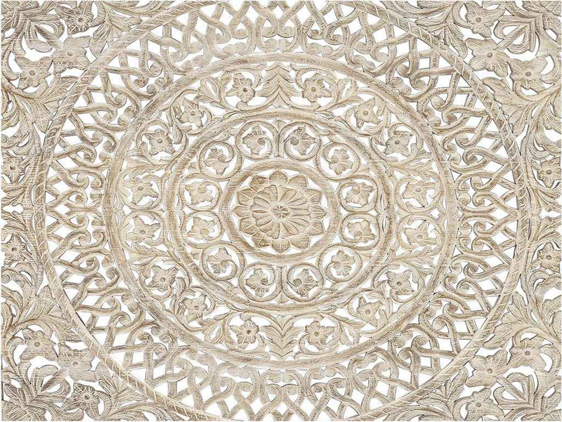 Gray Carved Floral Distressed Solid Wood King Bed Frame