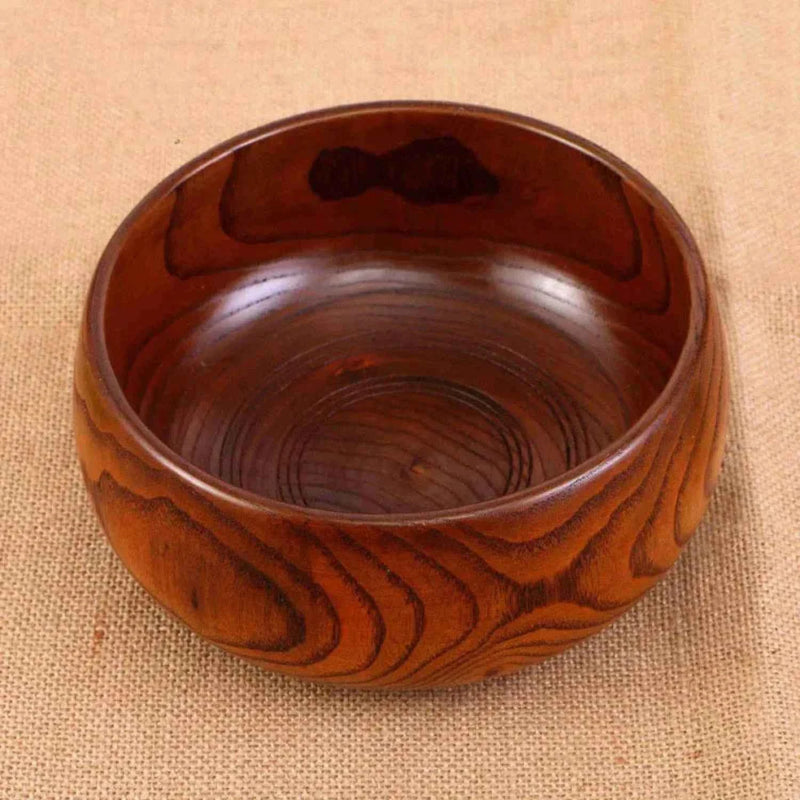 7" Brown Solid Wood Round Serving Bowl