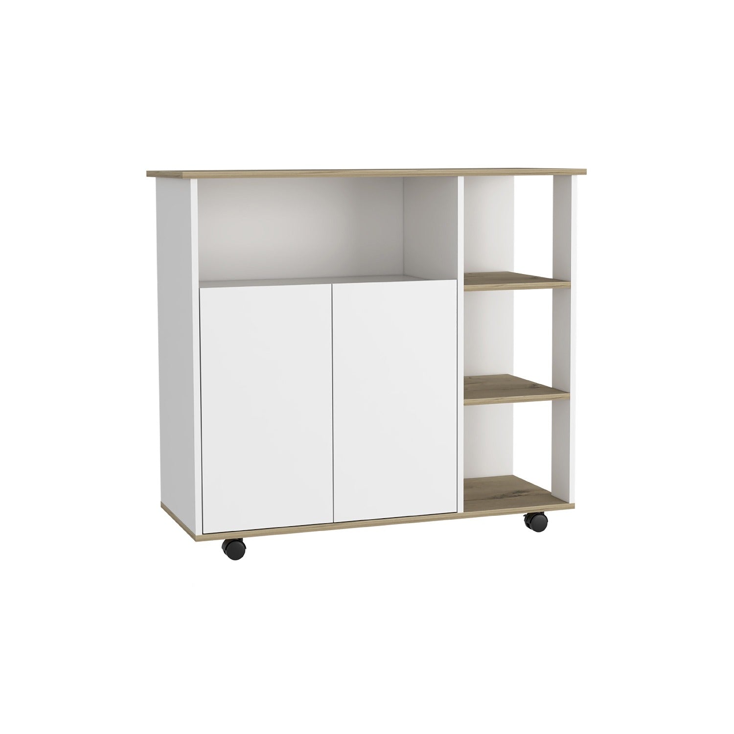 39" Oak and White Wood Rolling Kitchen Island With Storage - Kitchen & Dining