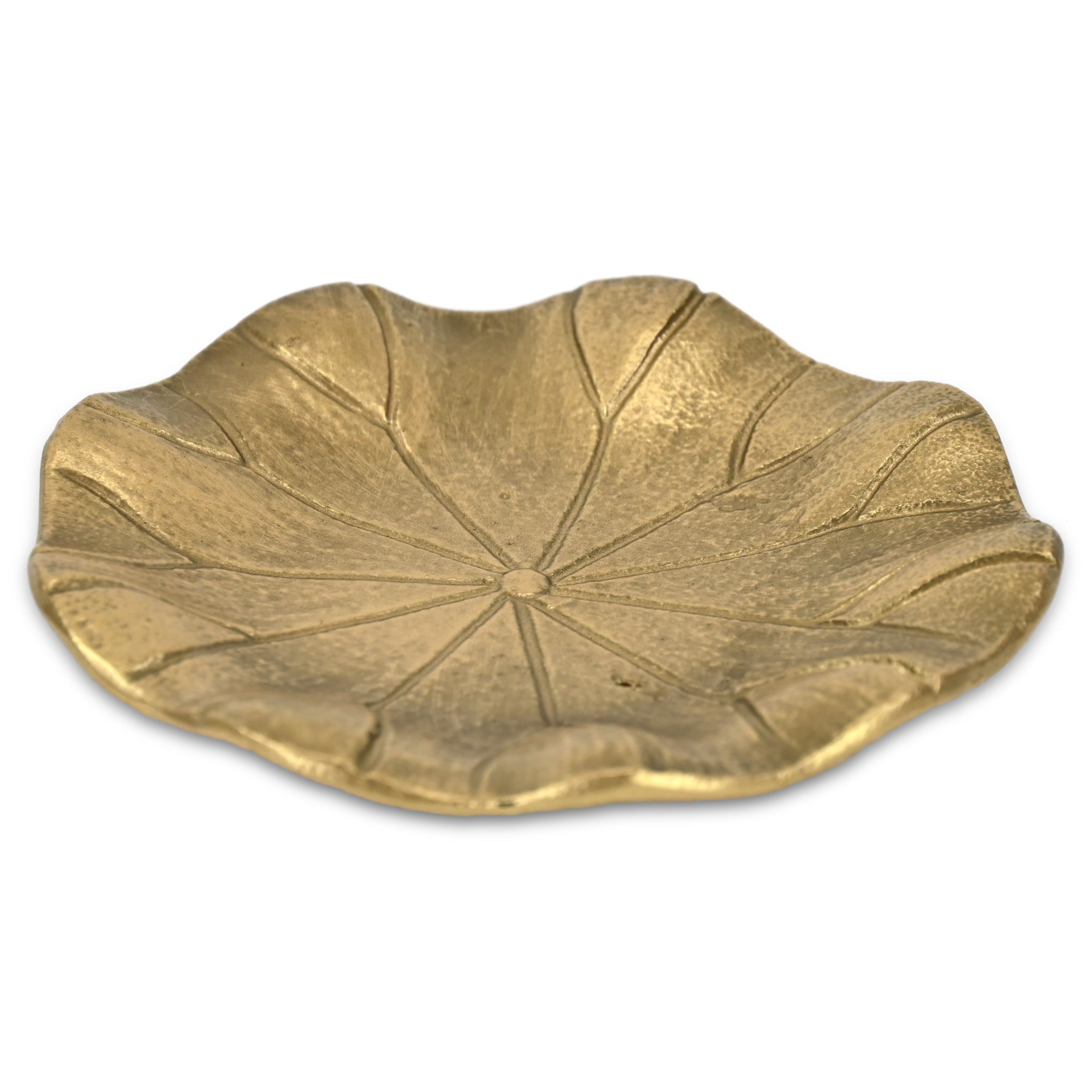 6" Gold Cast Iron Handmade Leaf Trinket Tray