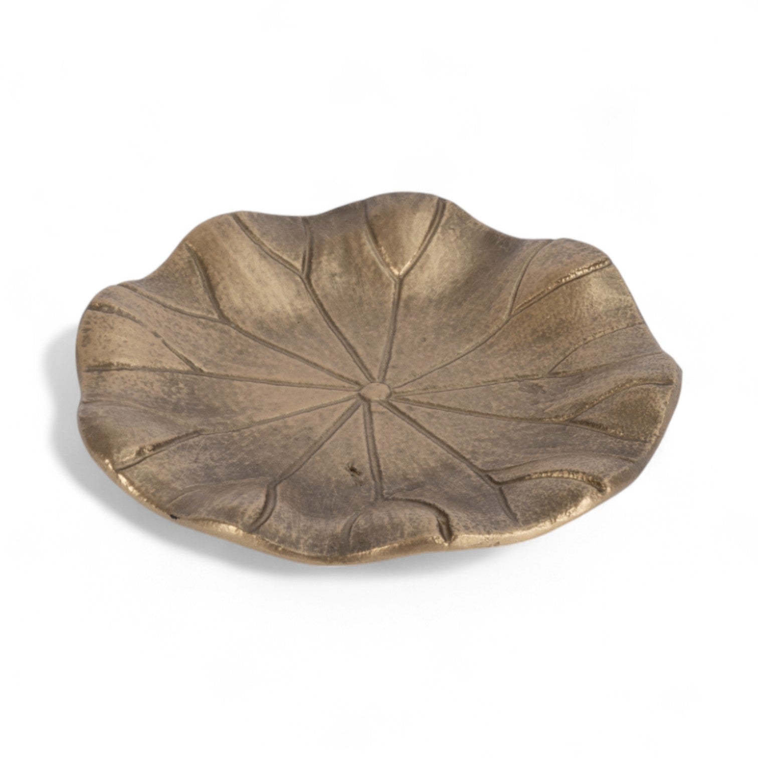 6" Gold Cast Iron Handmade Leaf Trinket Tray