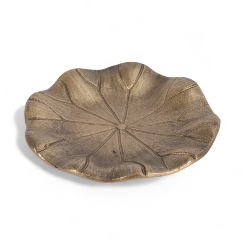 6" Gold Cast Iron Handmade Leaf Trinket Tray