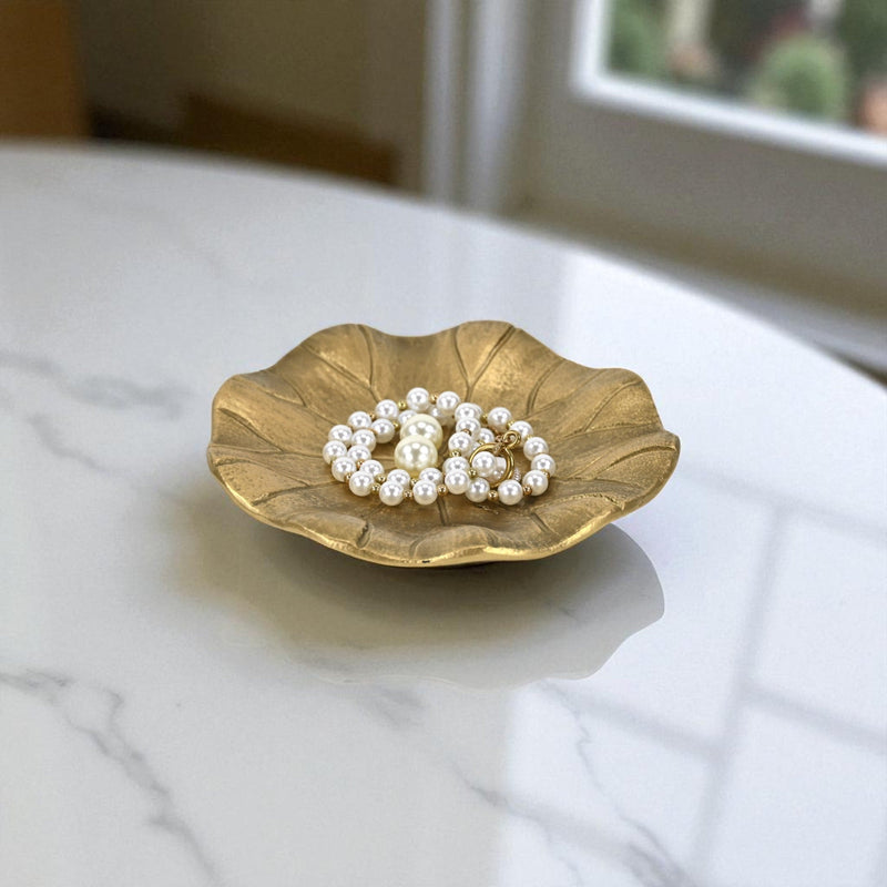 6" Gold Cast Iron Handmade Leaf Trinket Tray