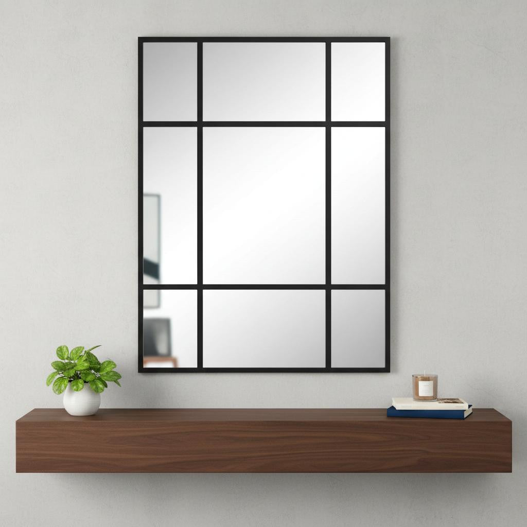 39" Black Iron Geometric Framed Accent Mirror - Bed & Bath