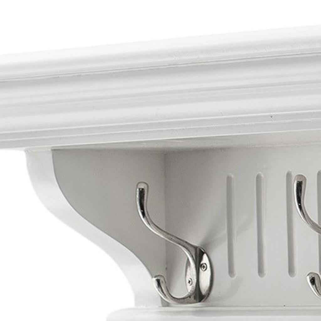 39" White Solid Wood Six Hook Wall Mount Coat Rack