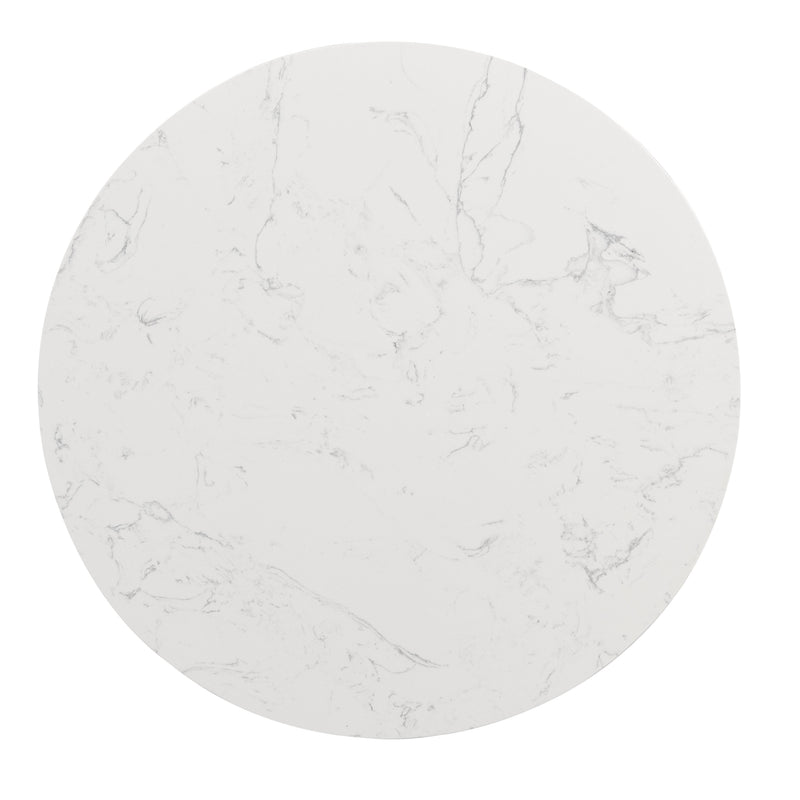 Round pedestal coffee table top, white faux marble with gray veining