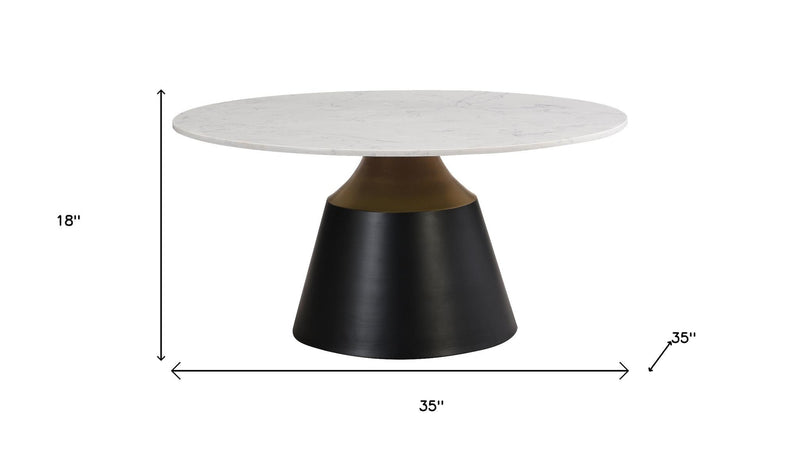 35-inch round pedestal coffee table: 35" diameter, 18" height