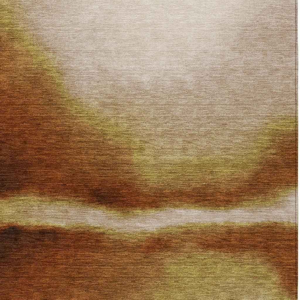 9' X 12' Rust Copper And Beige Abstract Washable Indoor Outdoor Area Rug