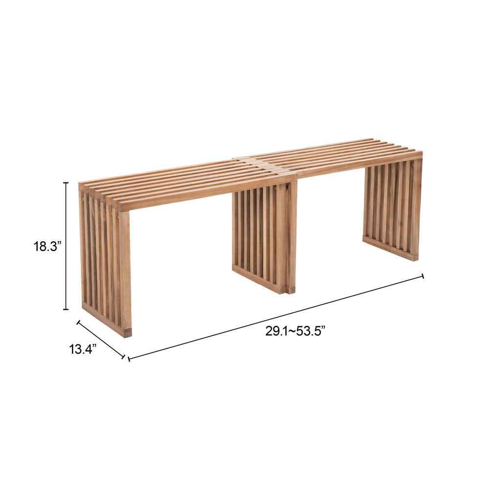 Set of Two 54" Natural Solid Wood Bench