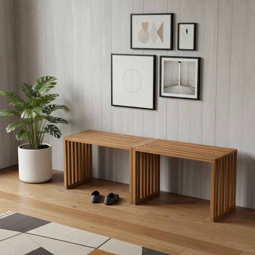 Set of Two 54" Natural Solid Wood Bench