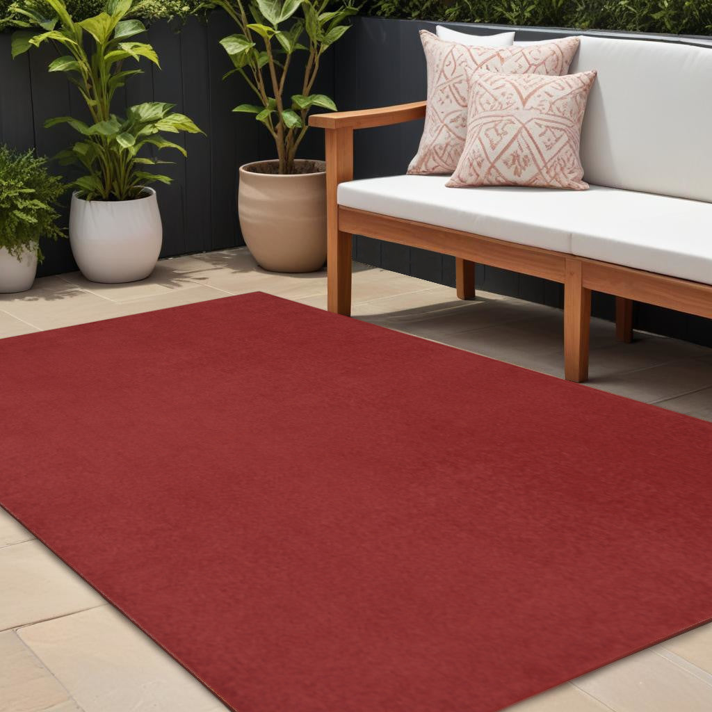 9' X 12' Brick Red Stain Resistant Indoor Outdoor Area Rug - Outdoor
