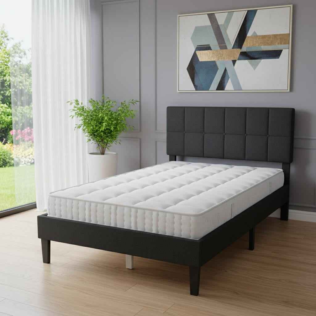 Black Linen Upholstered Extralong Twin Bed Frame