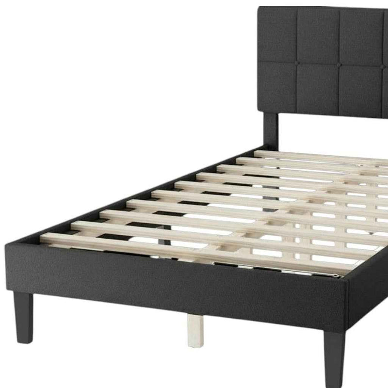 Black Linen Upholstered Extralong Twin Bed Frame