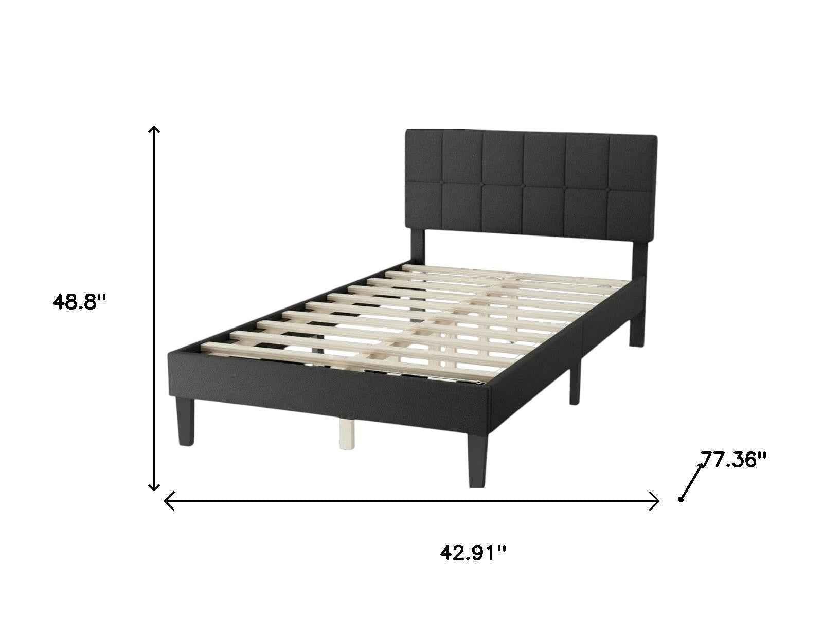 Black Linen Upholstered Extralong Twin Bed Frame
