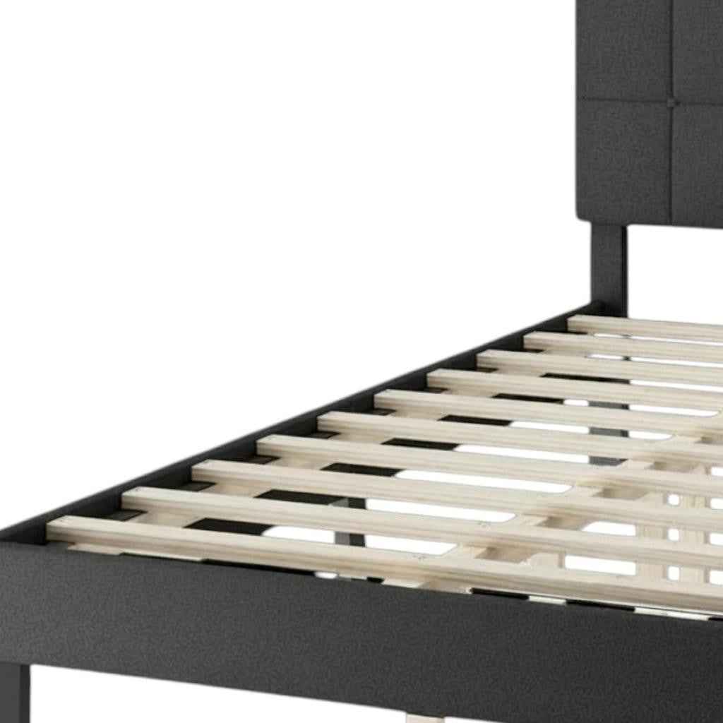 Black Linen Upholstered Extralong Twin Bed Frame