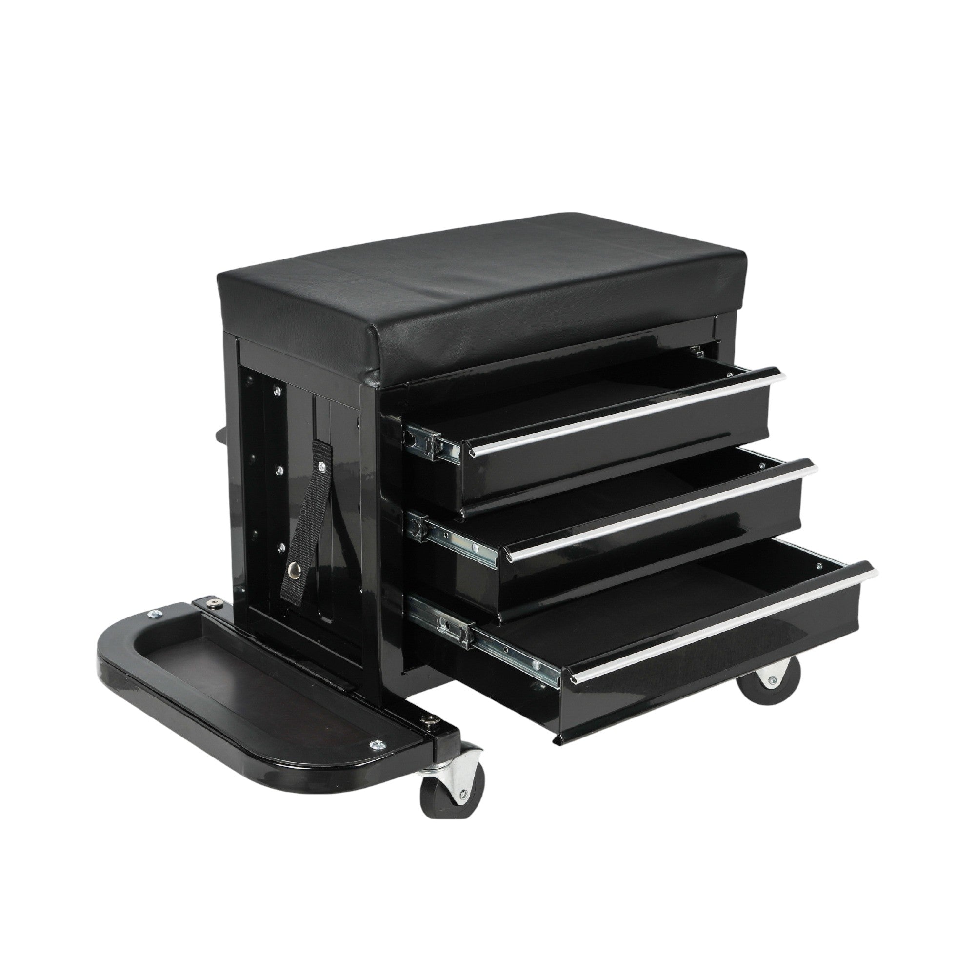 26" Black Multi-Tier Steel Three Drawer Tool Chest With Lid - Office Supplies