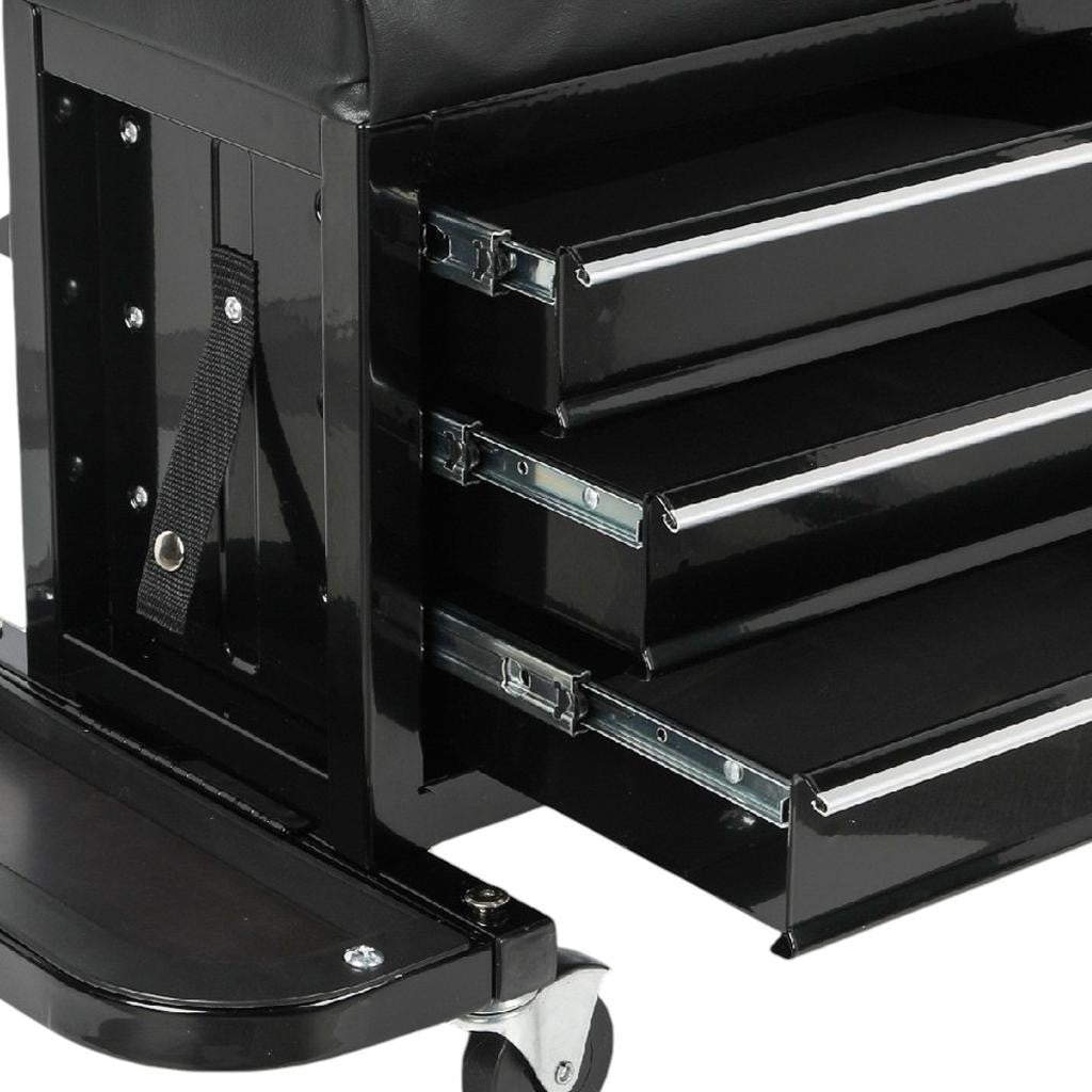 26" Black Multi-Tier Steel Three Drawer Tool Chest With Lid - Office Supplies