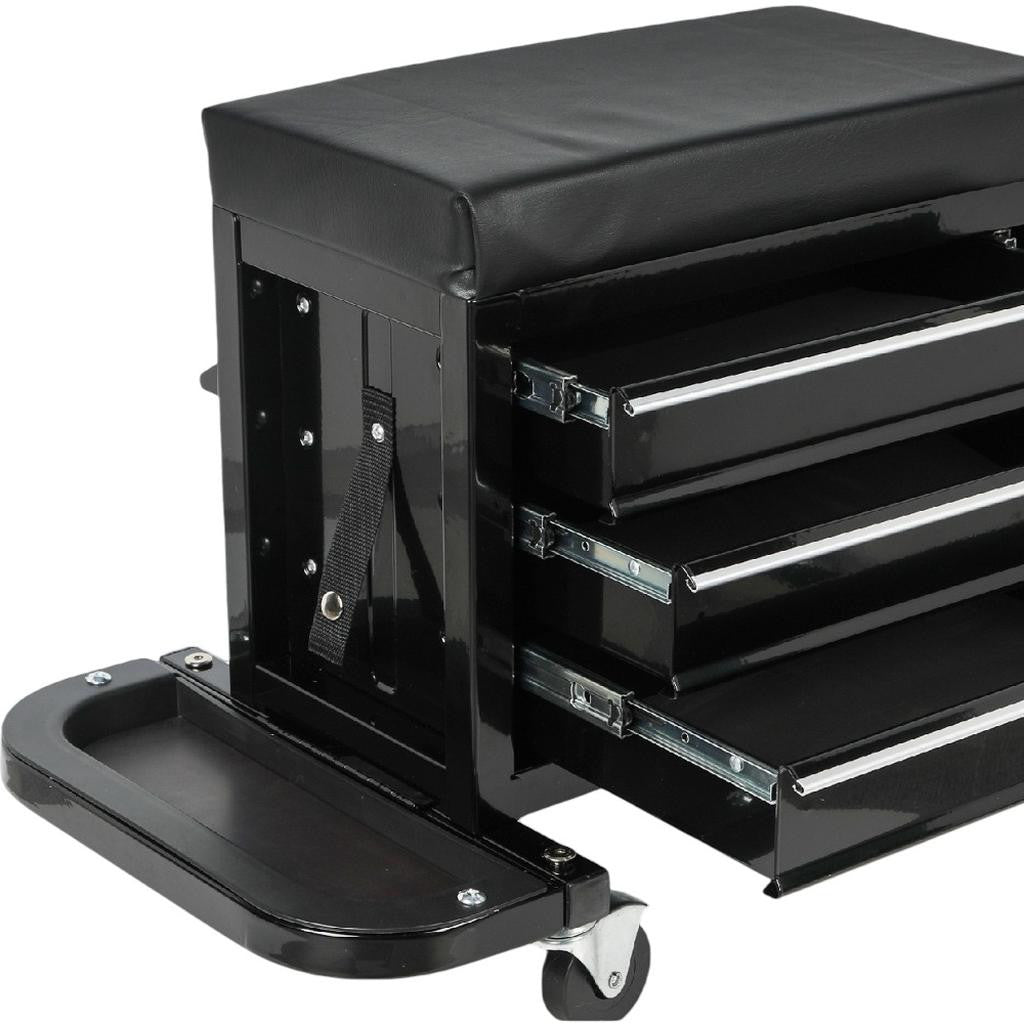 26" Black Multi-Tier Steel Three Drawer Tool Chest With Lid - Office Supplies