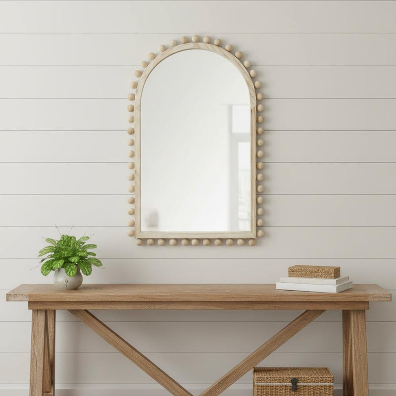 35" Natural Arch Wood Framed Accent Mirror - Bed & Bath