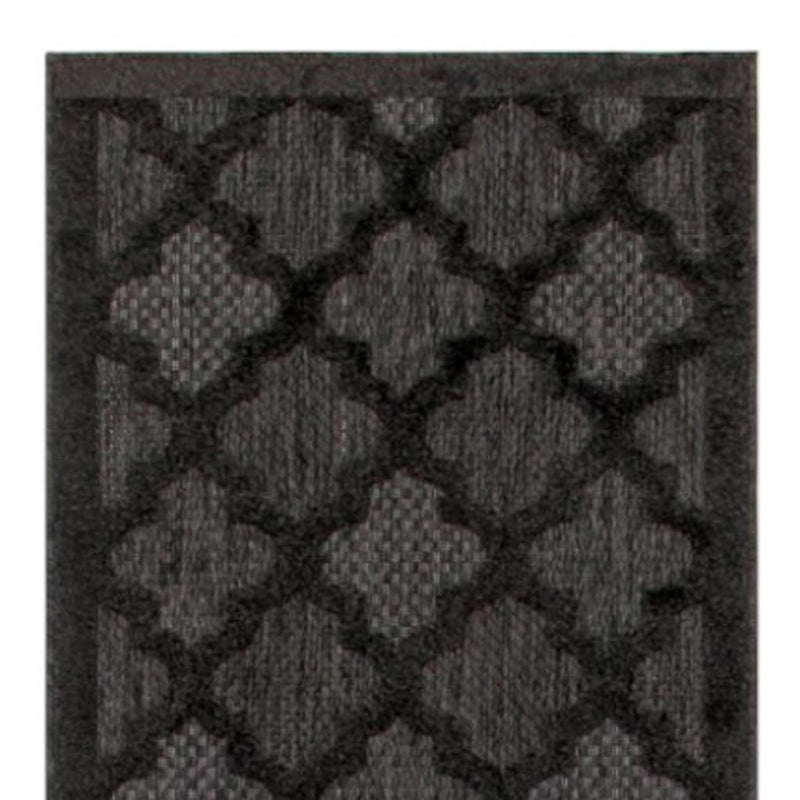 Charcoal and black trellis runner rug with geometric trellis squares and diamonds