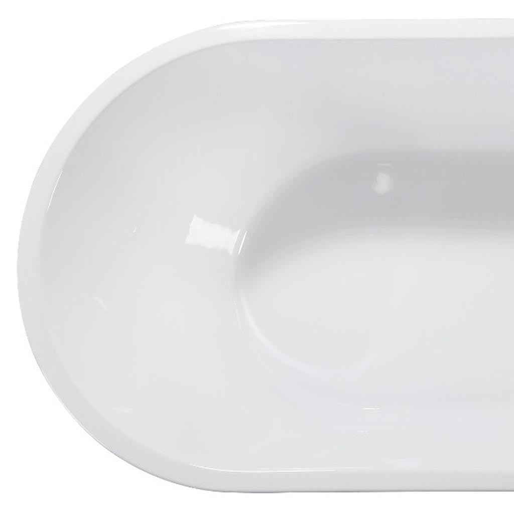 White acrylic freestanding bathtub with a sleek oval design, perfect for modern bathrooms.