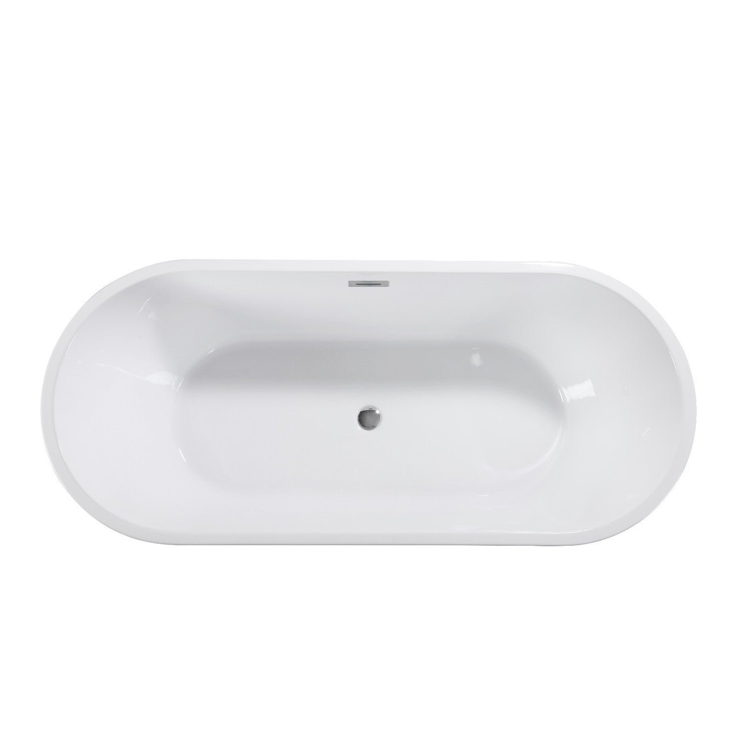 Sleek white oval freestanding bathtub made of durable acrylic, perfect for modern bathrooms.