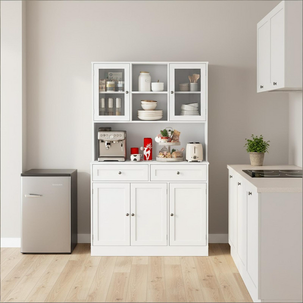 68" White Solid and Manufactured Wood Five Door Two Drawer Pantry Or Storage Closet Default Title