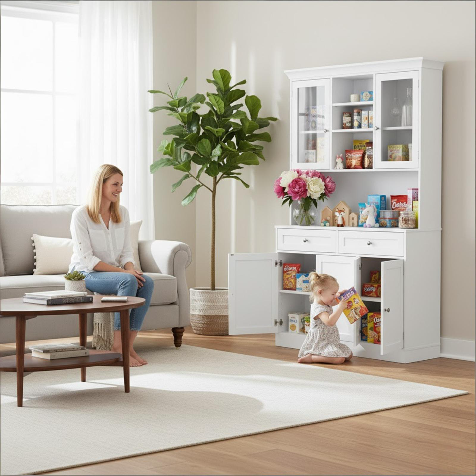 68" White Solid and Manufactured Wood Five Door Two Drawer Pantry Or Storage Closet