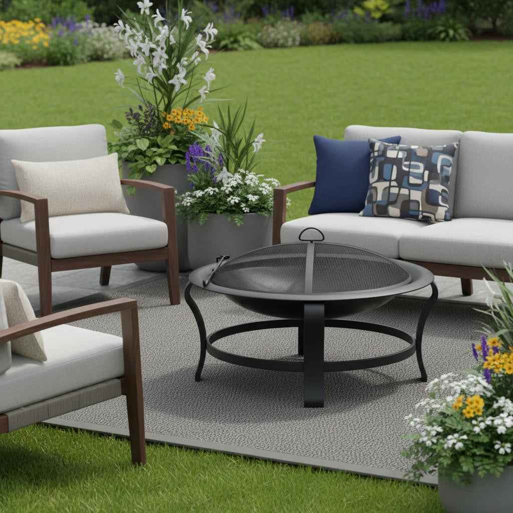 Black Steel Round Wood Burning Fire Pit