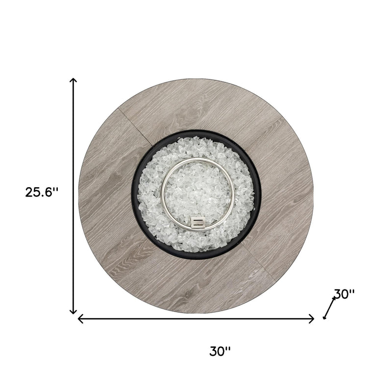 Propane column fire pit dimensions: 30 in wide, 25.6 in tall