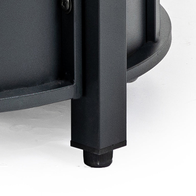 Black steel fire pit base leg with textured end cap and lower panel